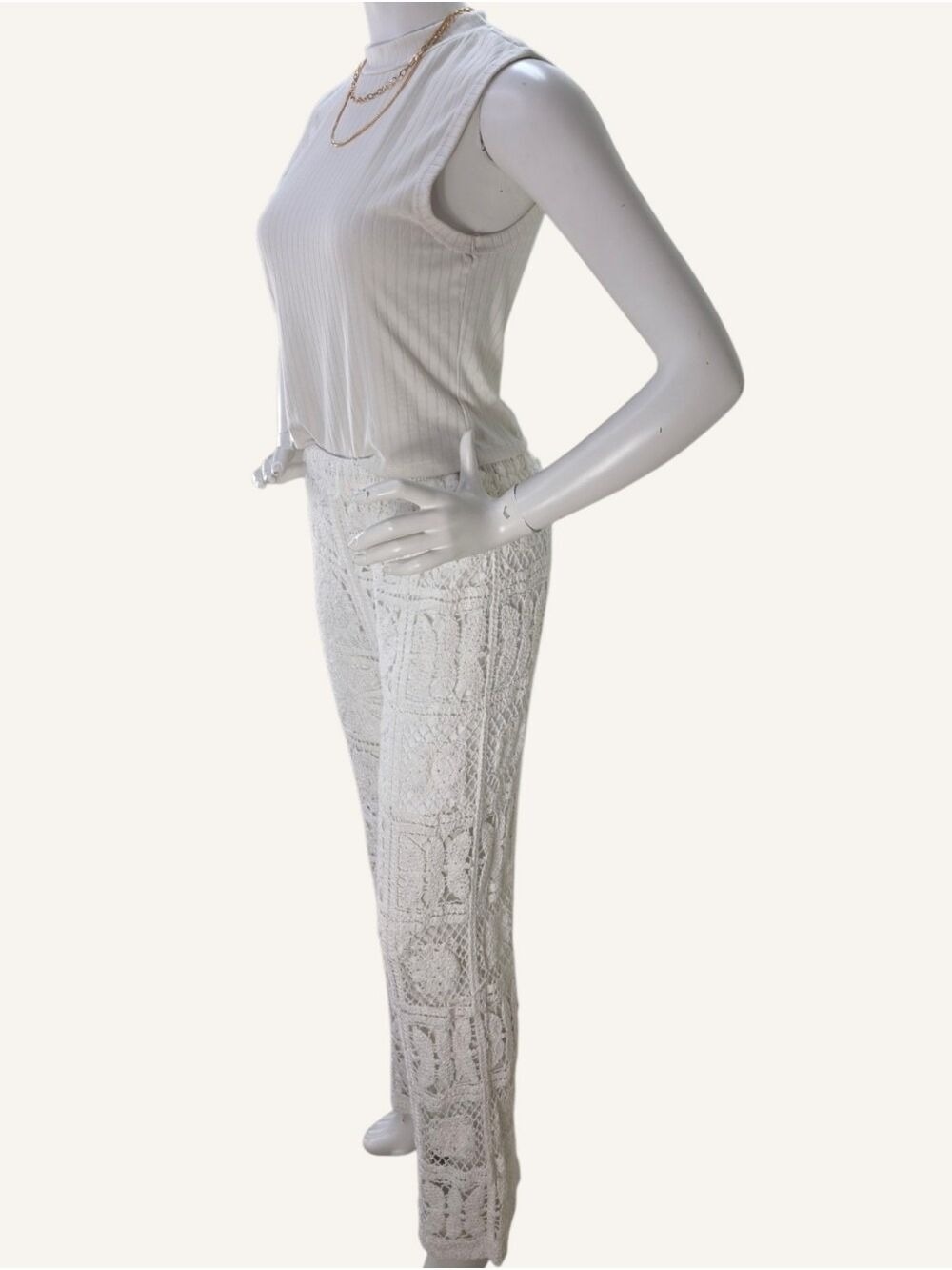 POL Noa Crochet Pants Cloud White Wide Leg Boho Resort Cover Up OS NWT - Picture 4 of 11
